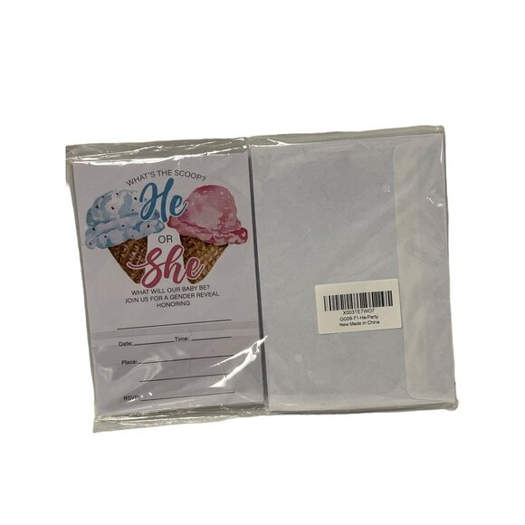 NEW! Baby Gender Reveal Invitation Cards What's the Scoop 40 Invites Ice Cream - Picture 1 of 4
